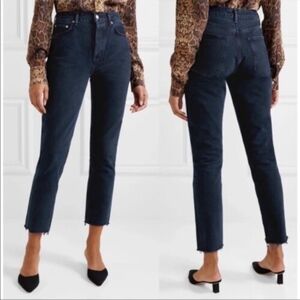 Agolde Remy High Rise Raw Hem Button Fly Dark Wash Denim Jeans Size 25